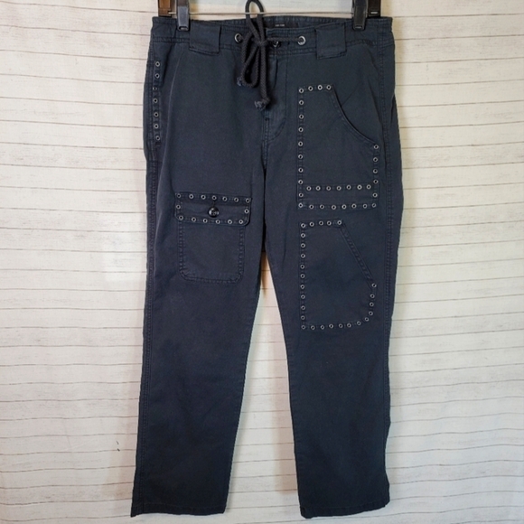 LUCKY BRAND BLACK CARGO PANTS W EYELETS, sz 26 - Picture 2 of 12